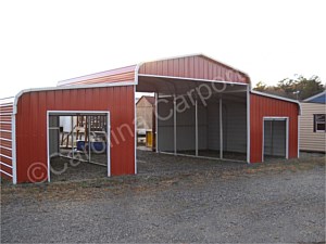 Regular Roof Style Horse Barn with 6 x 6  garage doors on end